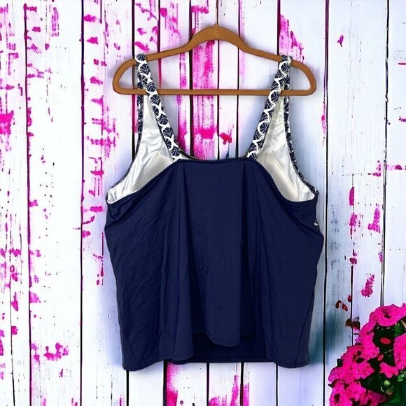 Lands' End Plus Size Tankini Square Neck Underwire Bra Minimizing Blue Sz 26W - Picture 2 of 7